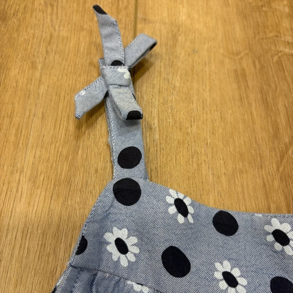 🌟HANNA ANDERSSON🌟 GIRLS CHAMBRAY FLORAL POLKA DOT TIERED SUN DRESS BLUE SZ 10
